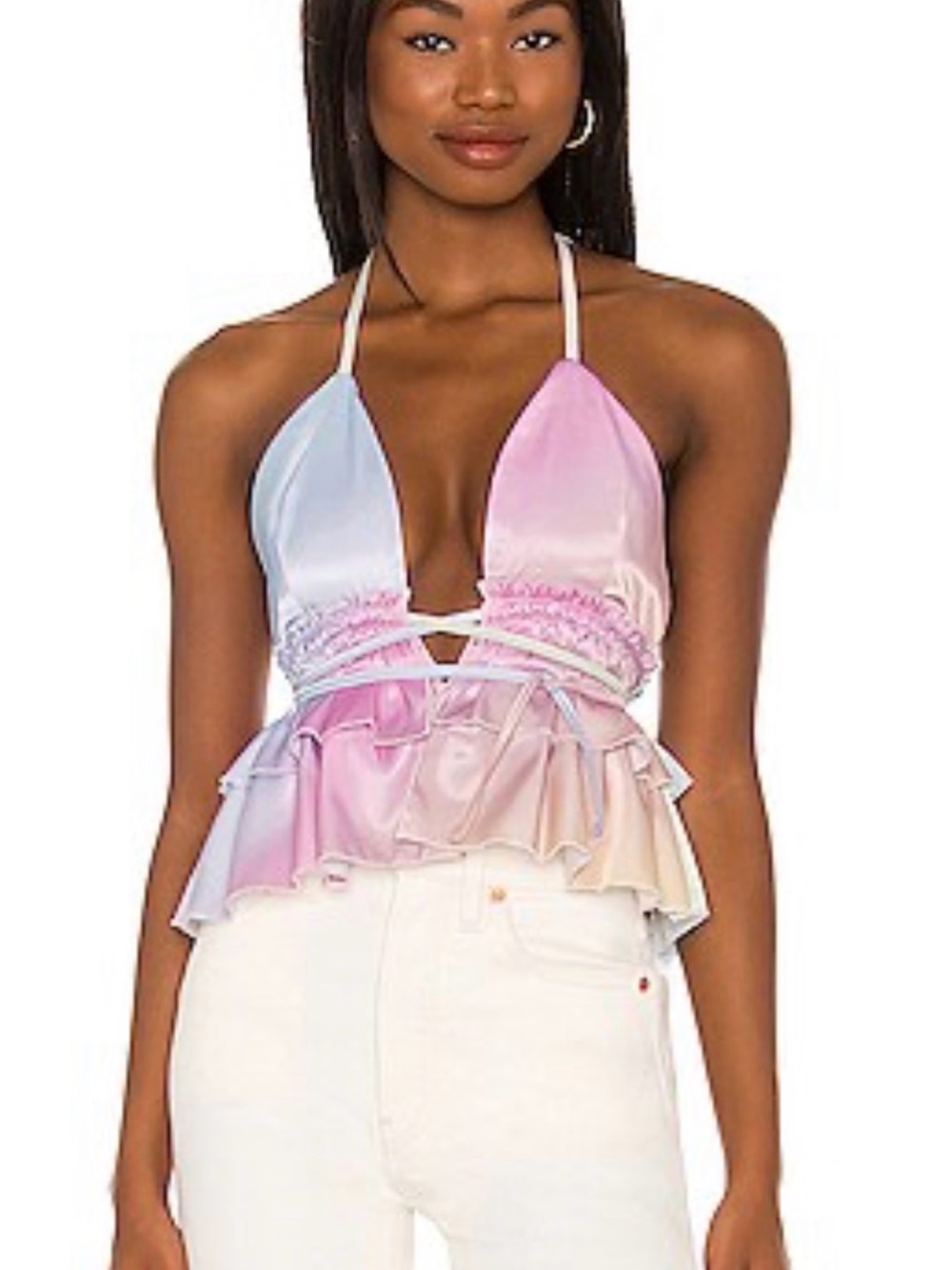 Ombre Satin Halter Peplum Camisole - Pink/Blue